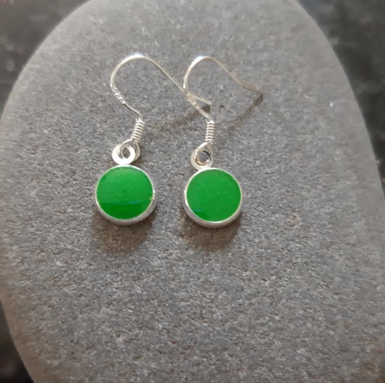 Round Dangle Earrings - Mottled Leaf Green