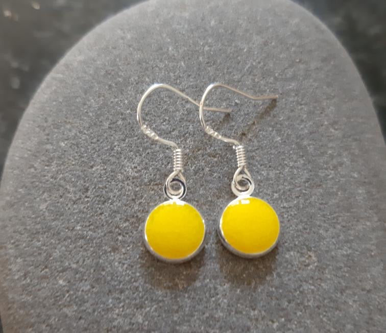 Round Dangle Earrings - Mottled Yellow